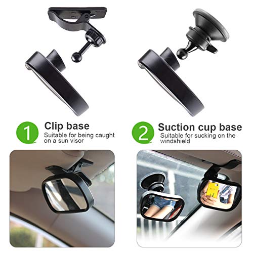 Natuce 1Bebé Espejo Retrovisor + 2 Soportes, Inastillable Espejo Coche, 360° Ajustable Espejo con Clip y con Ventosa, Espejo de Coche, Espejo de Seguridad para niños, Espejo retrovisor del Coche