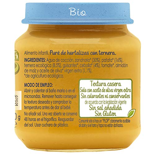 Naturnes Bio Puré Hortalizas con Ternera Tarrito para Bebés Desde 6 Meses 190 g