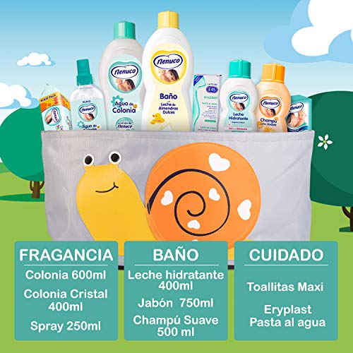 Nenuco Canastilla Regalo Bebé Recién Nacido con colonia, toallitas, jabón de baño, leche hidratante, champú, pasta al agua eryplast y cesta