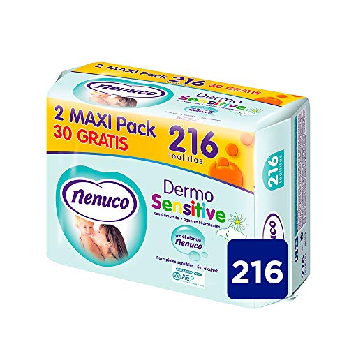 Nenuco Dermosensitive - Toallitas bebé para pieles sensibles, sin alcohol - 216 unidades