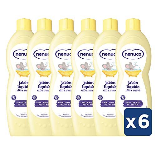 Nenuco Jabon Líquido Ultra Suave de bebé con extracto de aloe - paquete de 6 unidades x 750 ml