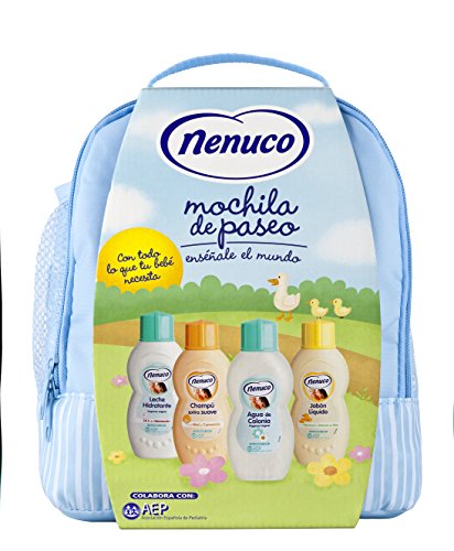 Nenuco Pack Bebé Mochila de Paseo color azul, contiene colonia, jabón, champú y leche hidratante, 4 x 200 ml