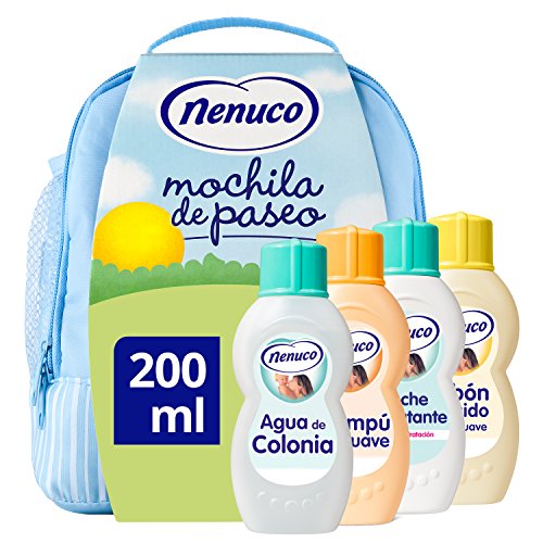 Nenuco Pack Bebé Mochila de Paseo color azul, contiene colonia, jabón, champú y leche hidratante, 4 x 200 ml