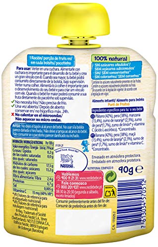 Nestlé Bolsita de puré de frutas, variedad 4 Frutas - Para bebés a partir de 4 meses - Paquete de 16 bolsitasx90g