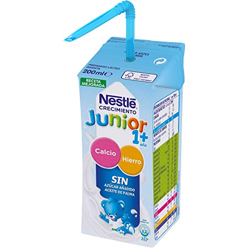 Nestlé Junior 1+ Original - Leche para niños a partir de 1 año - 6x200ml, sin azúcar añadido ni aceite de palma