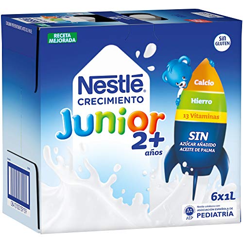 Nestlé Junior 2+ Original - Leche para niños a partir de 2 años - 6x1L, sin azúcar añadido ni aceite de palma