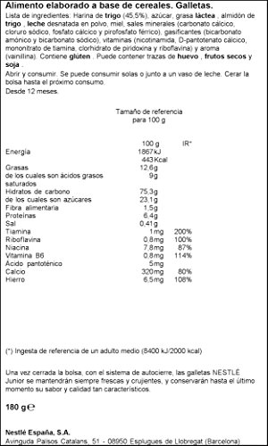 Nestlé Junior Alimento elaborado a base de cereales, galletas - 180 gr