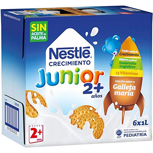 Nestlé Junior Crecimiento 2+ Galleta María - Leche para niños a partir de 2 años - 6 x 1 L, sin aceite de palma