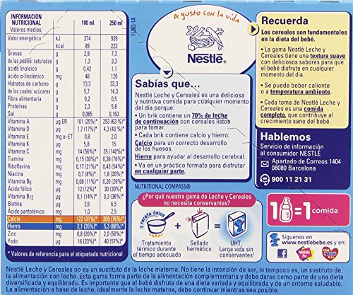 Nestlé Leche y Cereales Alimento elaborado a base de cereales con leche de continuación listo para tomar - Paquete de 2 x 250 ml - Total: 500 ml