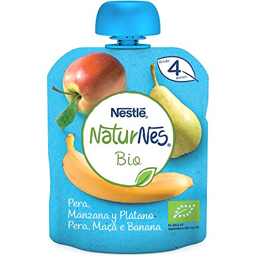 Nestlé Naturnes Bio Bolsita de puré de Pera, Manzana y Plátano - Bolsita de Puré Para bebés 16x90g