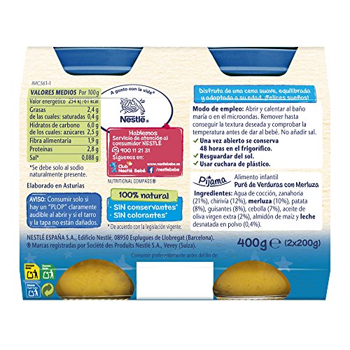 Nestlé Naturnes - Cena Verduritas Selectas Con Merluza A Partir De 8 Meses (2 x 200 g)