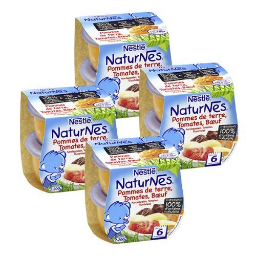 Nestlé Nestle Naturnes Selecciones Pequeñas Macetas Bebé Patatas, Carne Con Tomate -Lot 2 -Desde 6 Meses