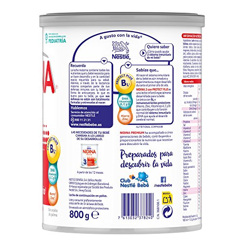 NESTLÉ NIDINA 2 - Leche de continuación en polvo - Fórmula Para bebés - A partir de los 6 meses -800g