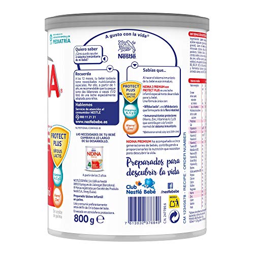 Nestlé NIDINA 3 - A partir de los 12 meses - Leche de crecimiento en polvo - Fórmula infantil - 800g