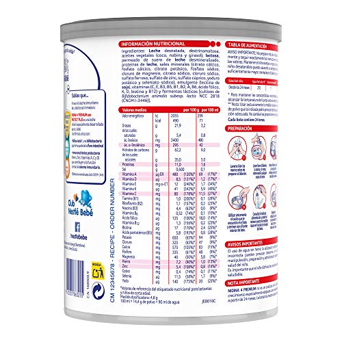 Nestlé NIDINA 4 Leche de crecimiento en polvo, fórmula infantil, a partir de los 24 meses - 800 gr