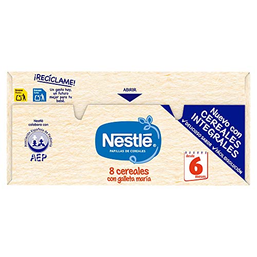 Nestlé Papilla 8 cereales con galleta María - Alimento Para bebés - Paquete de 6x600 g - Total: 3.6kg