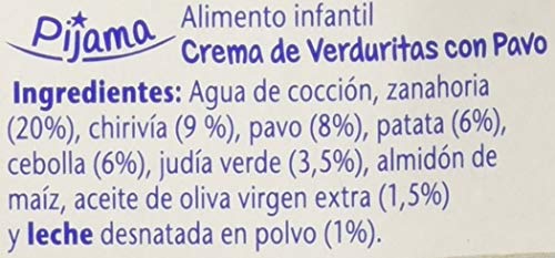 Nestlé Purés Pijama, Tarrito de puré de verduras y carne, variedad Crema de verduritas con Pavo - Para bebés a partir de 6 meses - Paquete de 6x2 Tarritos de 200g