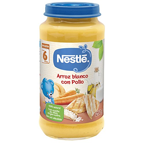 Nestlé Purés - Tarrito de puré de verduras y carne, variedad Arroz blanco con Pollo - Para bebés a partir de 6 meses - Paquete de 6 Tarritos de 250g