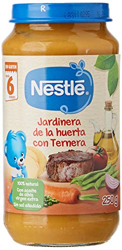 Nestlé Purés Tarrito de puré de verduras y carne, variedad Jardinera de la huerta con Ternera - Para bebés a partir de 6 meses - Paquete de 6 Tarritos de 250g