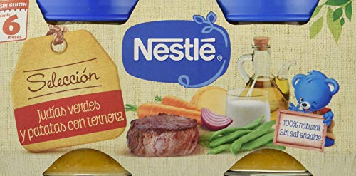 Nestlé Selección Tarrito de puré de verduras y carne, variedad Judías Verdes y Patatas con Ternera - Para bebés a partir de 6 meses - Paquete de 5x2 Tarritos de 200g