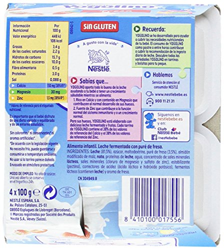 Nestlé Yogolino Postre Lácteo con Fresa, Para Bebés a Partir de 8 Meses, Paquete de 6x4 Tarrinas de Postre Lácteo de 100g