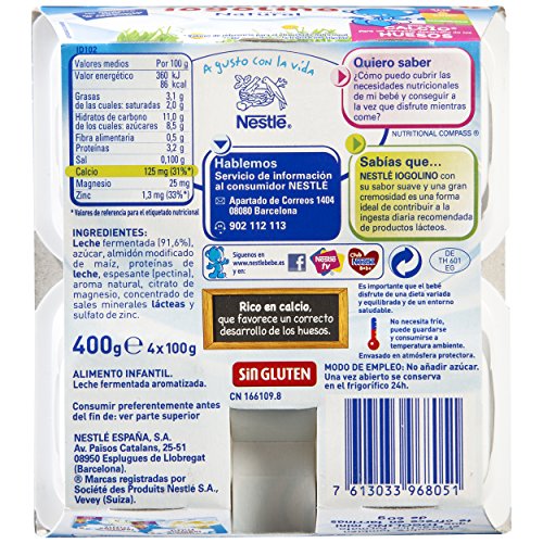 Nestlé, Yogolino Postre lácteo Natural para bebés a partir de 6 meses, Pack of 6 (4x100g)