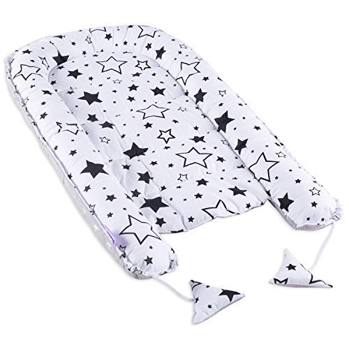 nido bebe recien nacido - reductor de cuna nidos para bebes cojin colecho gris blanco con estrellas negras 90 x 50 cm