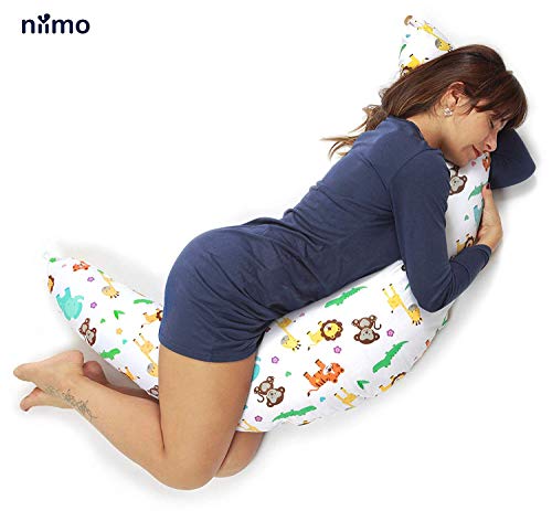 Niimo Almohada Embarazada Dormir y Cojin Lactancia Bebe Multifuncion Funda Cojin 100% Algodon Desenfundable y Lavable Relleno de Poliester Multiusos Maternidad (Alpha XXL, Selva)