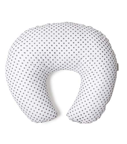 Niimo Cojin Lactancia Bebè Funda Cojin 100% Algodòn,Extraíble y Lavable Almohada Multifuncional para Madre y Bebé Relleno de Fibra de Poliéster (Blanco-Lunares Gris)