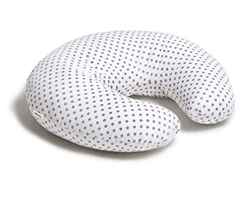 Niimo Cojin Lactancia Bebè Funda Cojin 100% Algodòn,Extraíble y Lavable Almohada Multifuncional para Madre y Bebé Relleno de Fibra de Poliéster (Blanco-Lunares Gris)