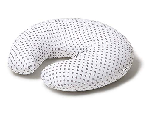 Niimo Cojin Lactancia Bebè Funda Cojin 100% Algodòn,Extraíble y Lavable Almohada Multifuncional para Madre y Bebé Relleno de Fibra de Poliéster (Blanco-Lunares Gris)