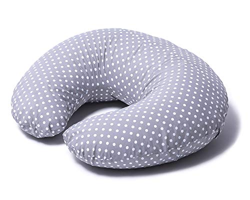 Niimo Cojin Lactancia Bebè Funda Cojin 100% Algodòn,Extraíble y Lavable Almohada Multifuncional para Madre y Bebé Relleno de Fibra de Poliéster (Gris-Lunares Blancos)