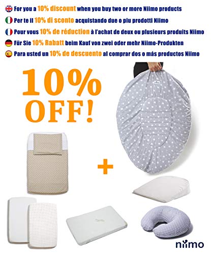 Niimo Cojin Lactancia Bebe y Almohada Embarazada Dormir Multifuncion Funda Cojin 100% Algodon Desenfundable y Lavable Relleno de Poliester Multiusos Maternidad (Alpha XXL, Gris-Estrella Blanca)