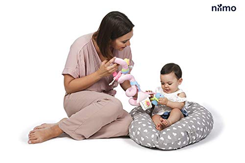 Niivetto Almohada Embarazo Dormir y Cojin Lactancia Bebe XXL Nido Bebe Funda 100% Algodon Desenfundable y Lavable Relleno de Fibra Hueca Poliester Siliconado by Niimo (Gris-Estrella Blanca)