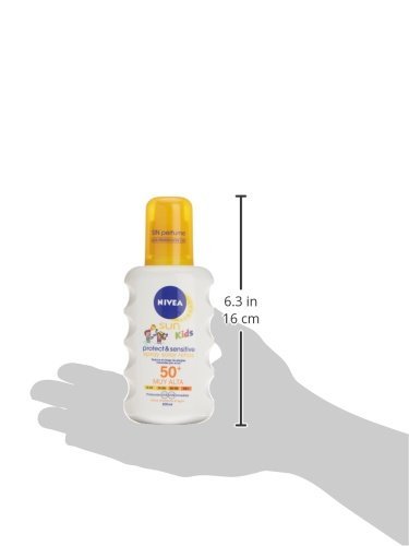 NIVEA SUN Protect & Sensitive Spray Solar Niños FP50+ (1 x 200 ml), protector solar para niños, protección solar muy alta para reducir el riesgo de alergias solares