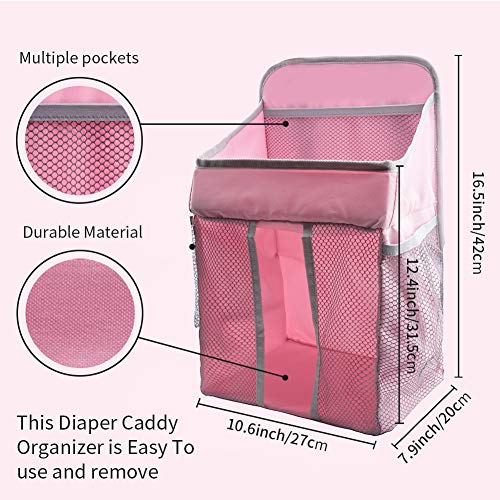 Novelfun Organizador colgante para pañales y guardería para cuna de bebé, Playard, cambiador, organizador de pañales para bebé Essentials y Baby Shower Regalos para recién nacido rosa rosa