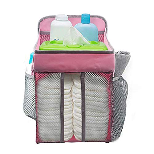 Novelfun Organizador colgante para pañales y guardería para cuna de bebé, Playard, cambiador, organizador de pañales para bebé Essentials y Baby Shower Regalos para recién nacido rosa rosa