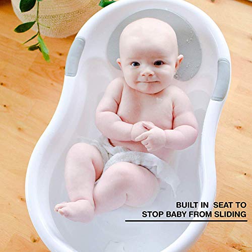 Nuby - Bañera para bebé con asiento integrado y reposacabezas suave, color blanco y gris