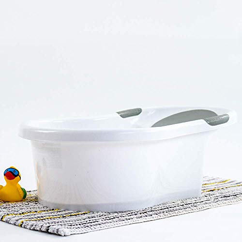 Nuby - Bañera para bebé con asiento integrado y reposacabezas suave, color blanco y gris