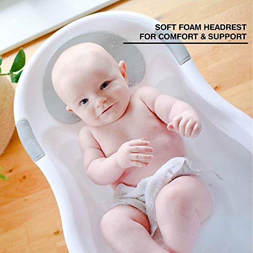 Nuby - Bañera para bebé con asiento integrado y reposacabezas suave, color blanco y gris