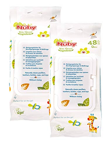 Nûby - Toallitas para Limpiar Chupetes y Mordedores, 96 Toallitas, con Ingredientes Naturales, Blanco