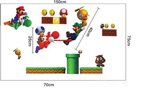 NUEVO Super Mario Bros Desmontable Pegatinas de pared Calcomanía Decoración para el hogar para niños