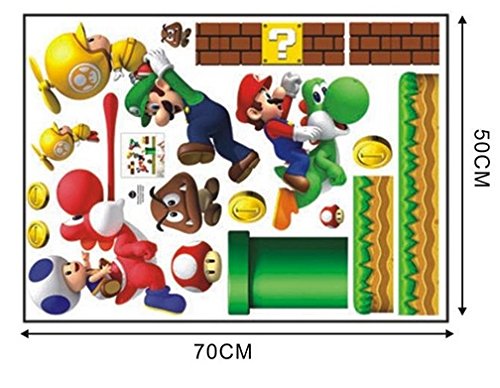 NUEVO Super Mario Bros Desmontable Pegatinas de pared Calcomanía Decoración para el hogar para niños