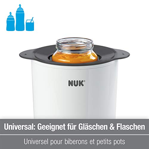 Nuk 10256404 - Calentador de biberones que calienta rápida y cuidadosamente en tan solo 90 segundos, para usar en casa o de viaje, incluye cable adaptador para el coche