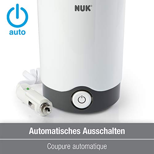 Nuk 10256404 - Calentador de biberones que calienta rápida y cuidadosamente en tan solo 90 segundos, para usar en casa o de viaje, incluye cable adaptador para el coche