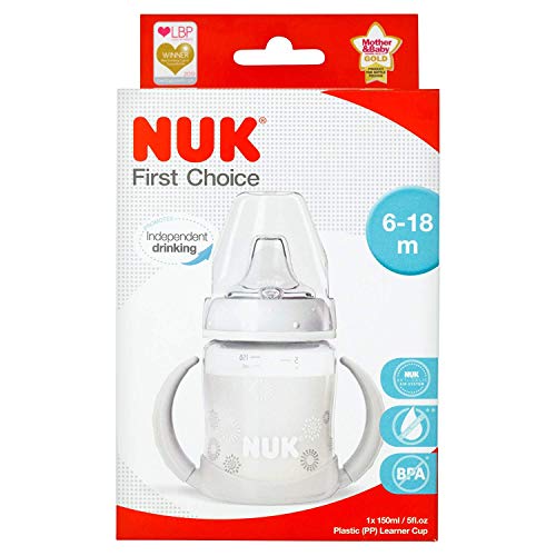 Nuk - Biberón de aprendizaje con boca de silicona, diseño de fuegos artificiales, color blanco