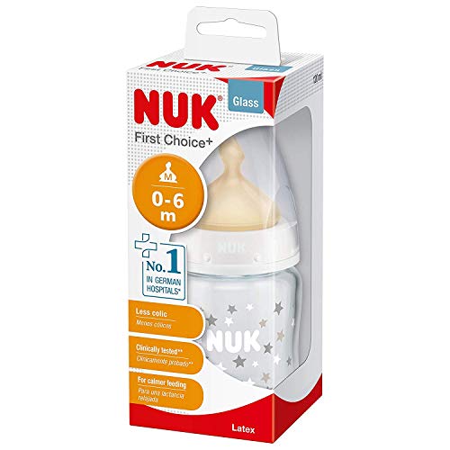 NUK Botella de vidrio First Choice de 120 ml (los colores pueden variar)