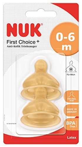 NUK First Choice+ - Pack de 2 tetinas de látex, talla M, 0-6 meses