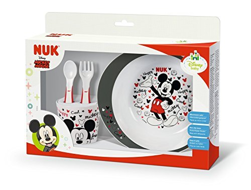 Nuk Mickey Mouse - Set de Vajilla para Niños (9+ meses) con Plato, Vaso , Cuchara y Tenedor