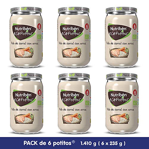 Nutribén EcoPotitos De Pollo De Corral con Arroz Desde Los 6 Meses Pack de 6 x 235gr.